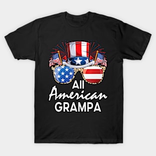 All American Grampa 4th of July USA America Flag Sunglasses T-Shirt